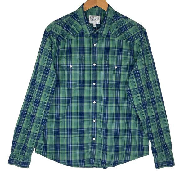 Lucky Brand Other - LUCKY BRAND Men’s Western Snap Front Blue and Green Plaid Shirt XL